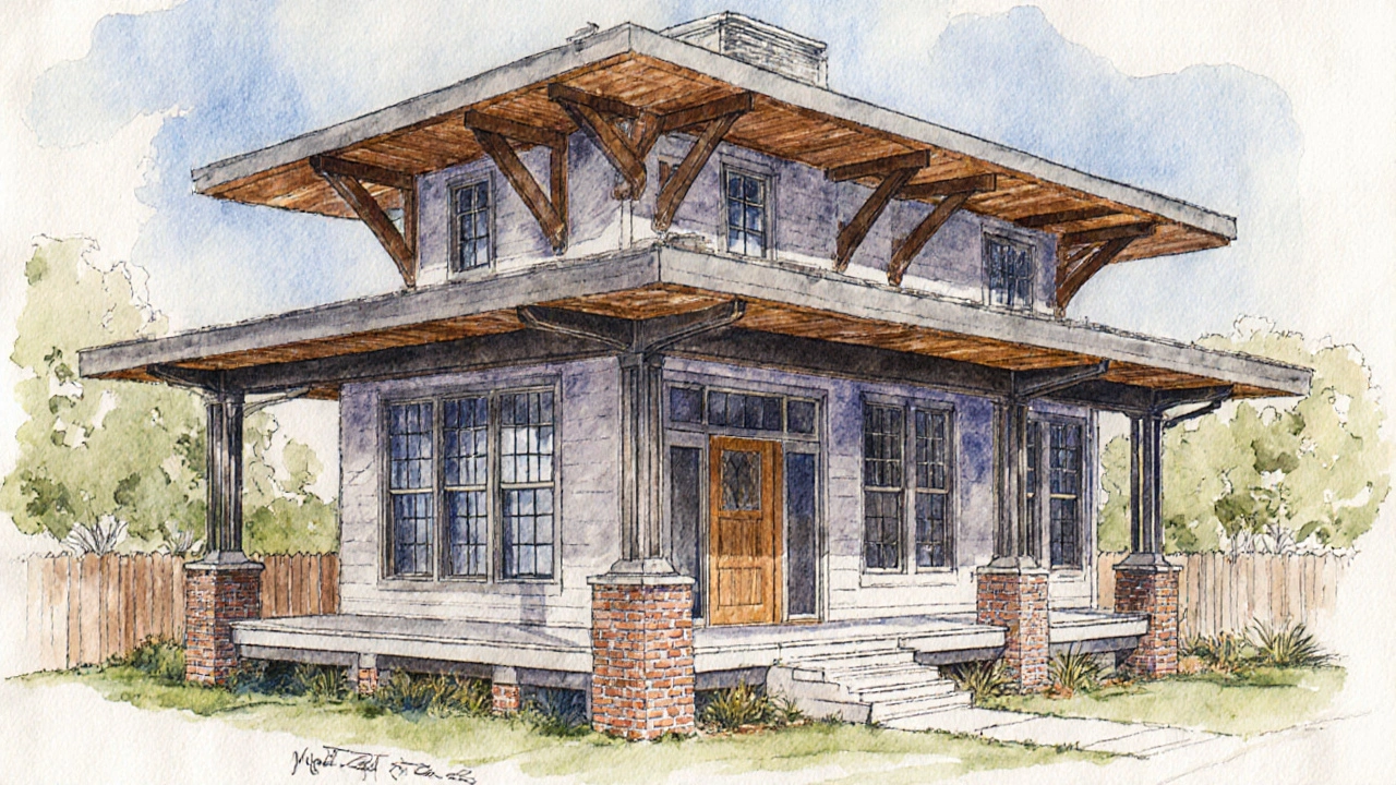 Modern home blending Craftsman style with contemporary design—cedar overhangs, brick piers, and bronze fixtures.