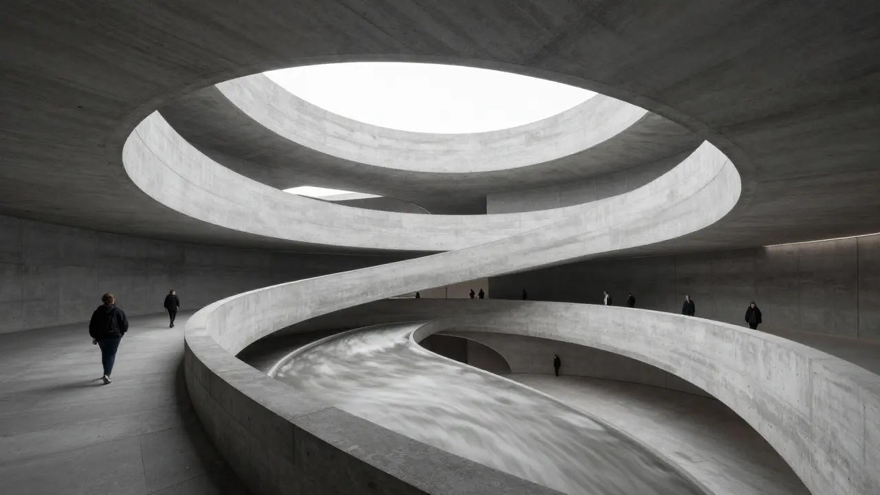 MAXXI Museum as a flowing concrete ribbon with no straight lines or corners.