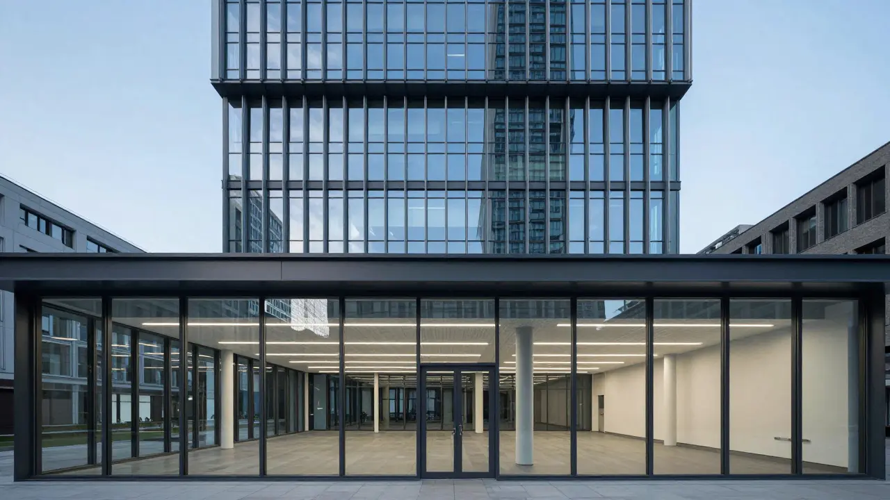 Modern glass skyscraper illustrating the linear grid of Bauhaus architecture.