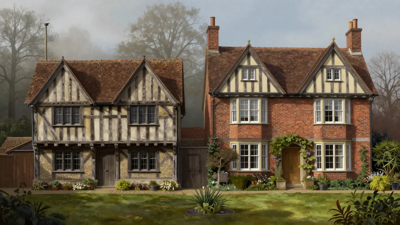 Comparison of original Tudor and Tudor Revival houses