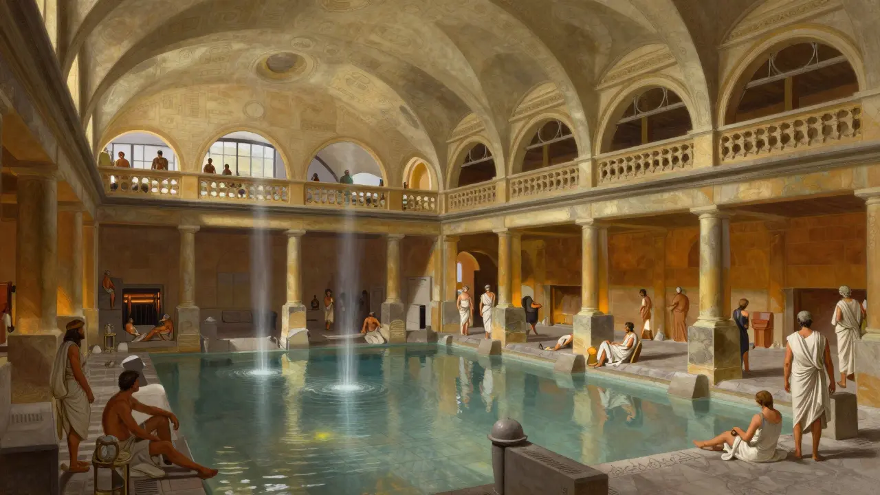 Interior of a Roman bath with hypocaust heating and vaulted ceilings