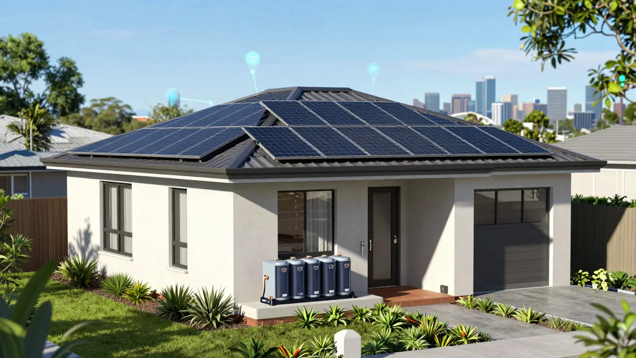 Modern home with solar panels and battery storage