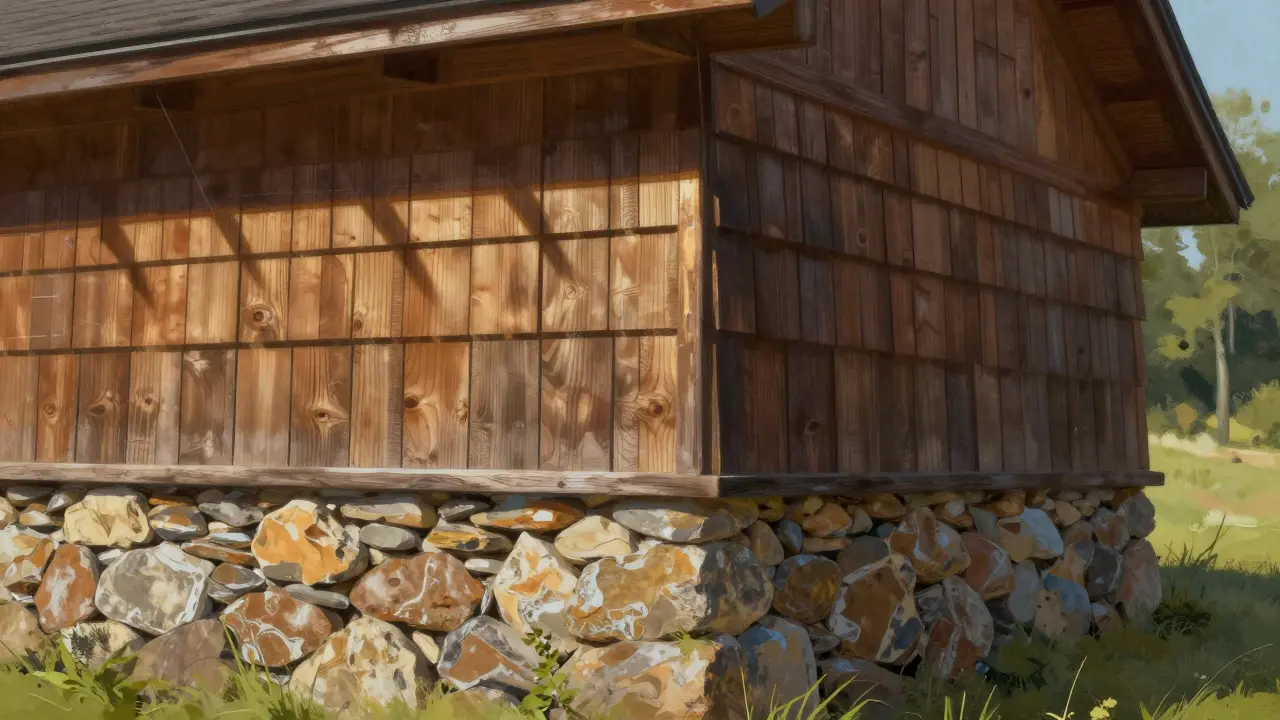 Close-up of stone and cedar siding illustrating durable natural building materials